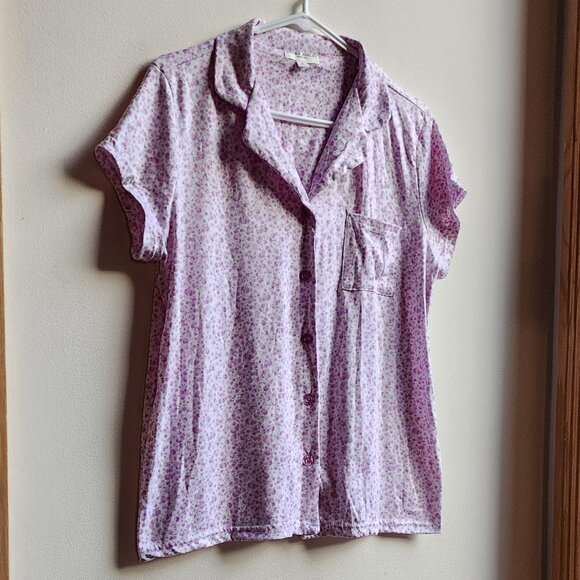 Laura Ashley Purple Floral Button Down Pajama Shirt Size Medium - Picture 3 of 16